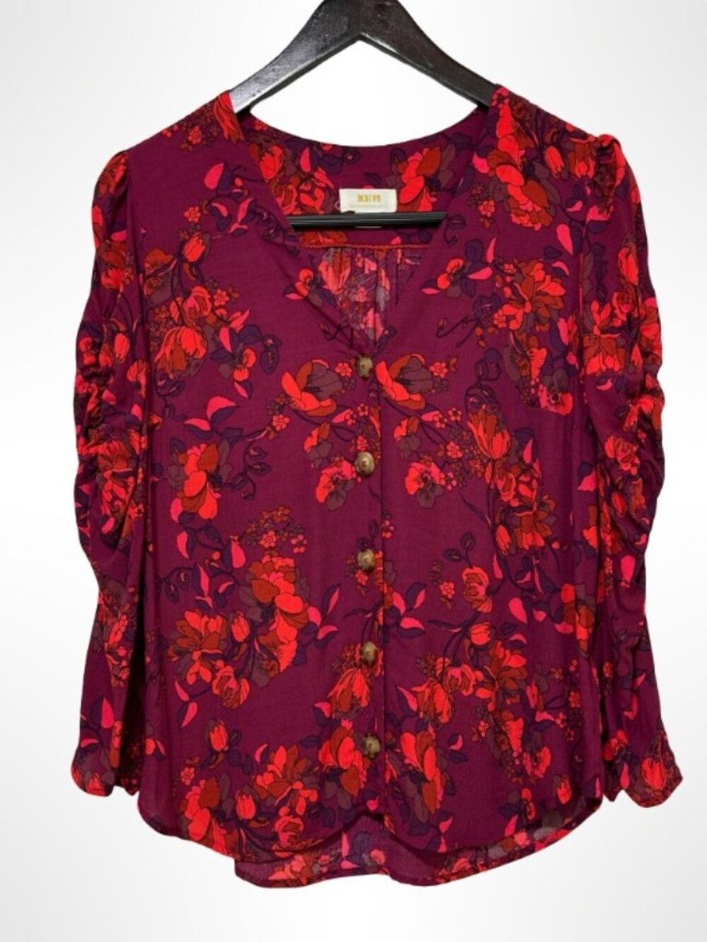 ANTHROPOLOGIE MAEVE Jourdain Floral Blouse Purple Coral Size M